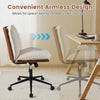 Armless home office chair with rocking backrest, adjustable height, and comfortable boucle cushions for versatile.