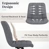 Curved backrest and seat of the armless office chair in grey, designed for ergonomic support and comfort.