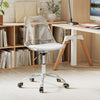 Armless rolling office chair with clear PET material and soft PU leather cushion, ideal for small spaces and ergonomic.