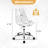 Armless rolling office chair with clear PET seat, adjustable height, and sturdy electroplate metal base for small.