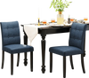 Set of 2 dark blue tufted dining chairs with rubber wood legs, featuring ergonomic backrest for dining comfort.