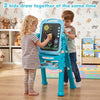 Two kids use the adjustable height art easel with chalk and magnetic board for creative drawing fun together.