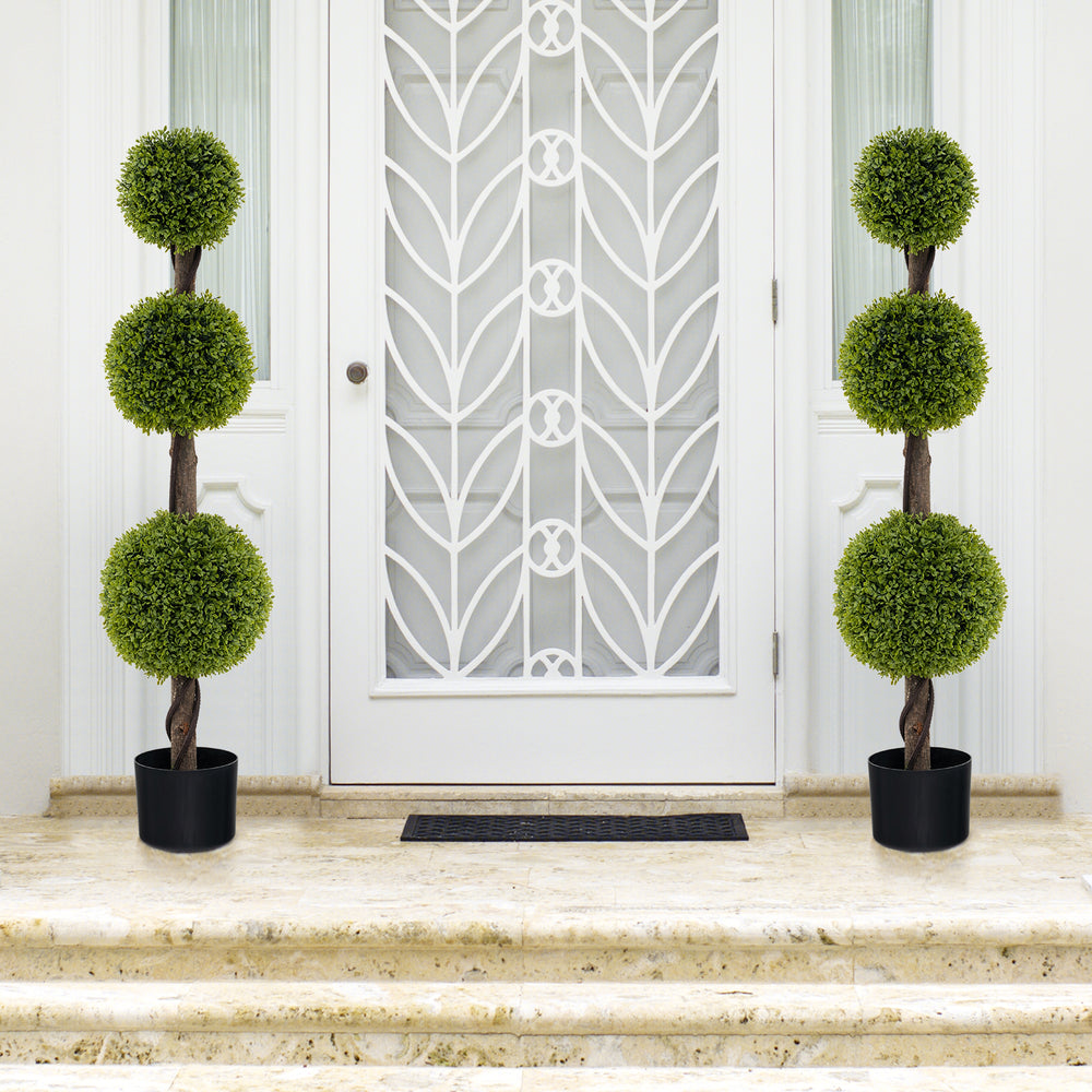 4 FT artificial ball shape bush tree with lush PE leaves, ideal for indoor and outdoor decor with a stylish design.