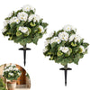 Set of 2 artificial begonia ball trees with 22 white flowers, 13 inches tall, perfect for porch or garden decoration.