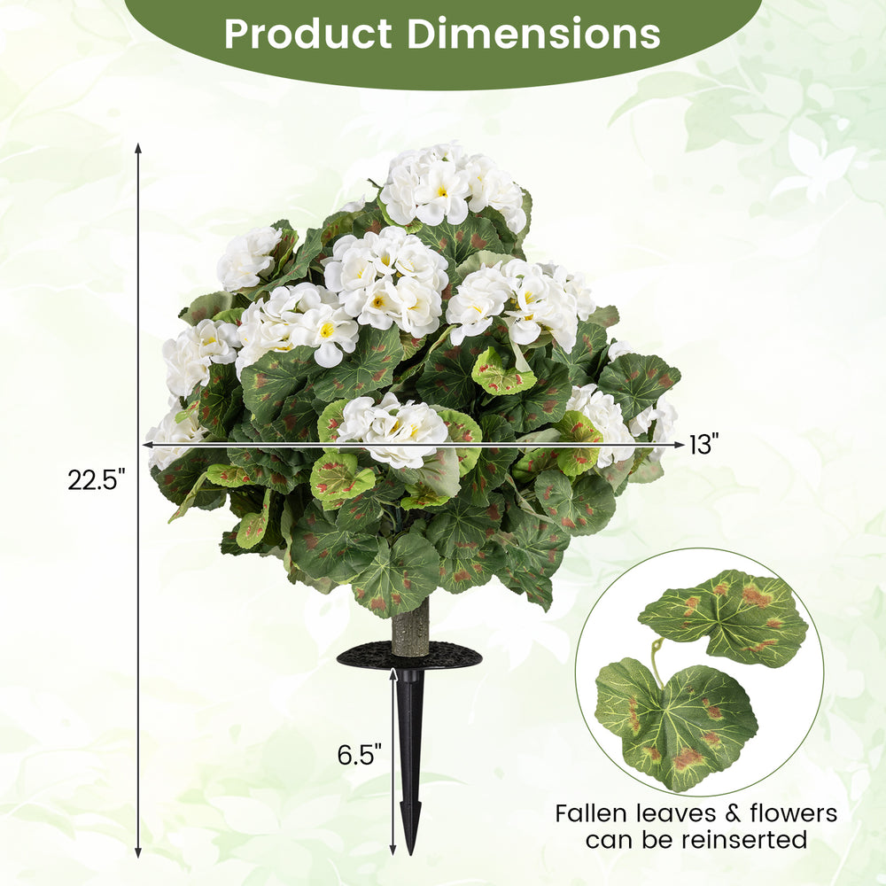 Artificial begonia ball tree with 22 white flowers, 13-inch size, ideal for porch or garden decoration.