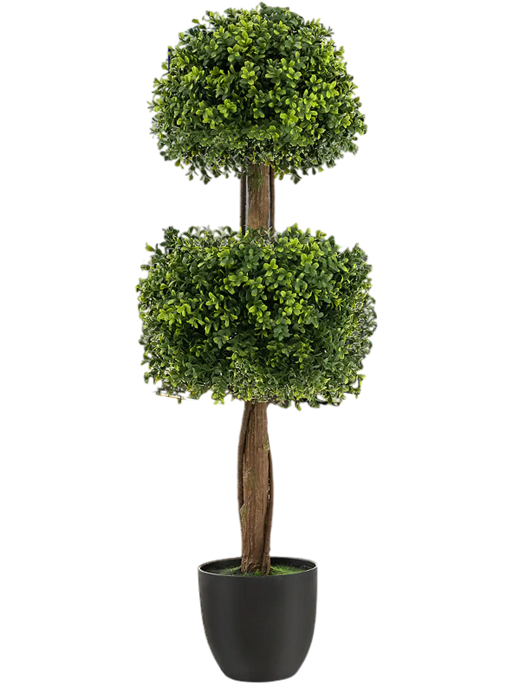 Double ball-shaped 40-inch artificial boxwood topiary tree in a pot, perfect for enhancing your patio or front porch.