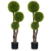 4 FT artificial boxwood topiary tree with three ball design and twisted trunks, ideal for adding greenery to any space.
