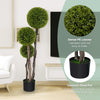 4 FT artificial boxwood topiary tree with triple ball design in a cement-filled pot for stable indoor or outdoor decor.