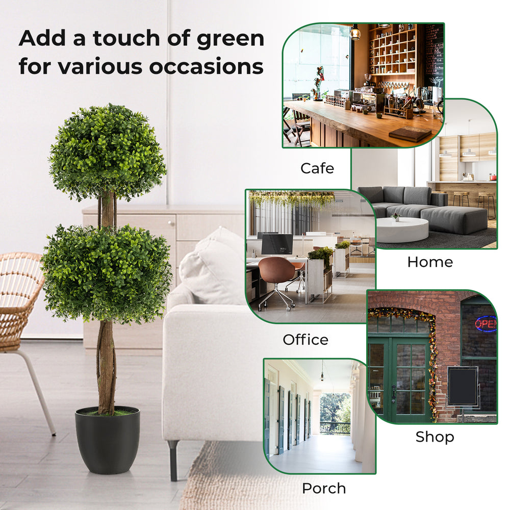 40-inch artificial boxwood topiary ball tree with double ball shape, realistic leaves, and stable weighted base for.