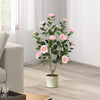 Artificial 36-inch camellia tree with pink flowers in a stable pot, perfect for home or office decoration.