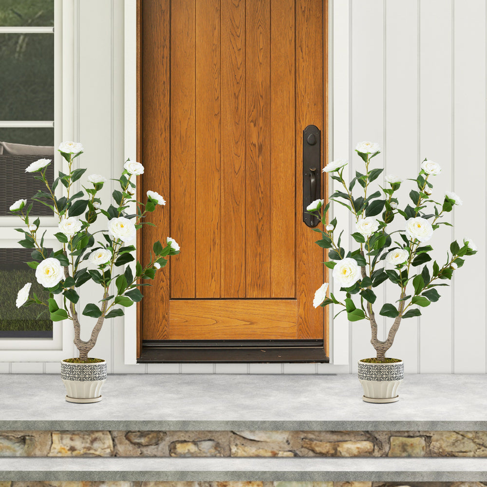 36 Inch Artificial Camellia Tree with Blooming Flower 2 Pack-White - Gallery View 1 of 10