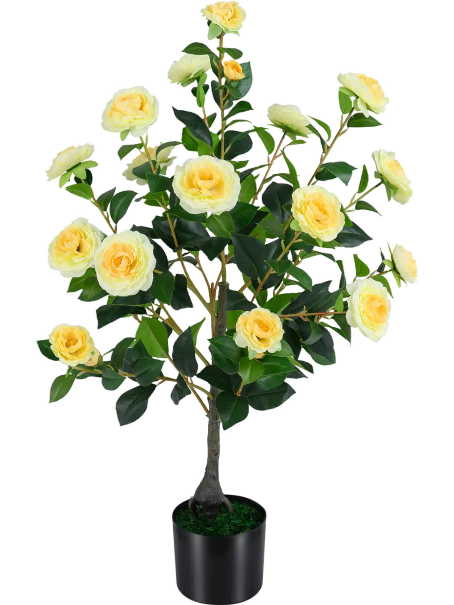 Costway Artificial Camellia Tree Faux Flower Plant Cement-Filled Pot 15255443 New
