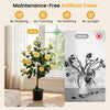 Artificial Camellia tree with yellow flowers in a cement-filled pot, 35.5" tall, perfect for indoor or outdoor.