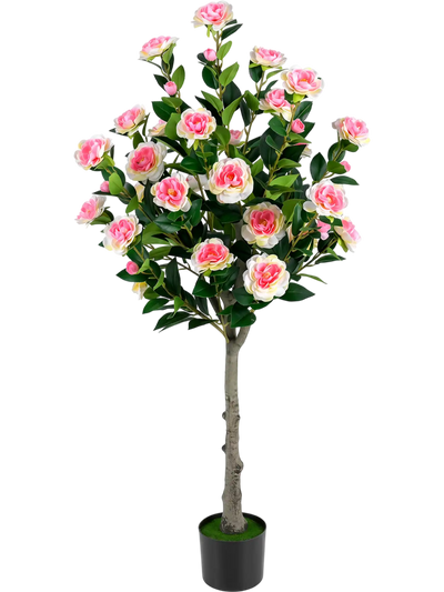 Costway Artificial Camellia Tree 27 Blossoms Cement Pot 57490086 New