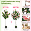 Artificial camellia tree with 27 blossoms in a cement pot, featuring lush leaves and a pre-assembled design for easy setup.