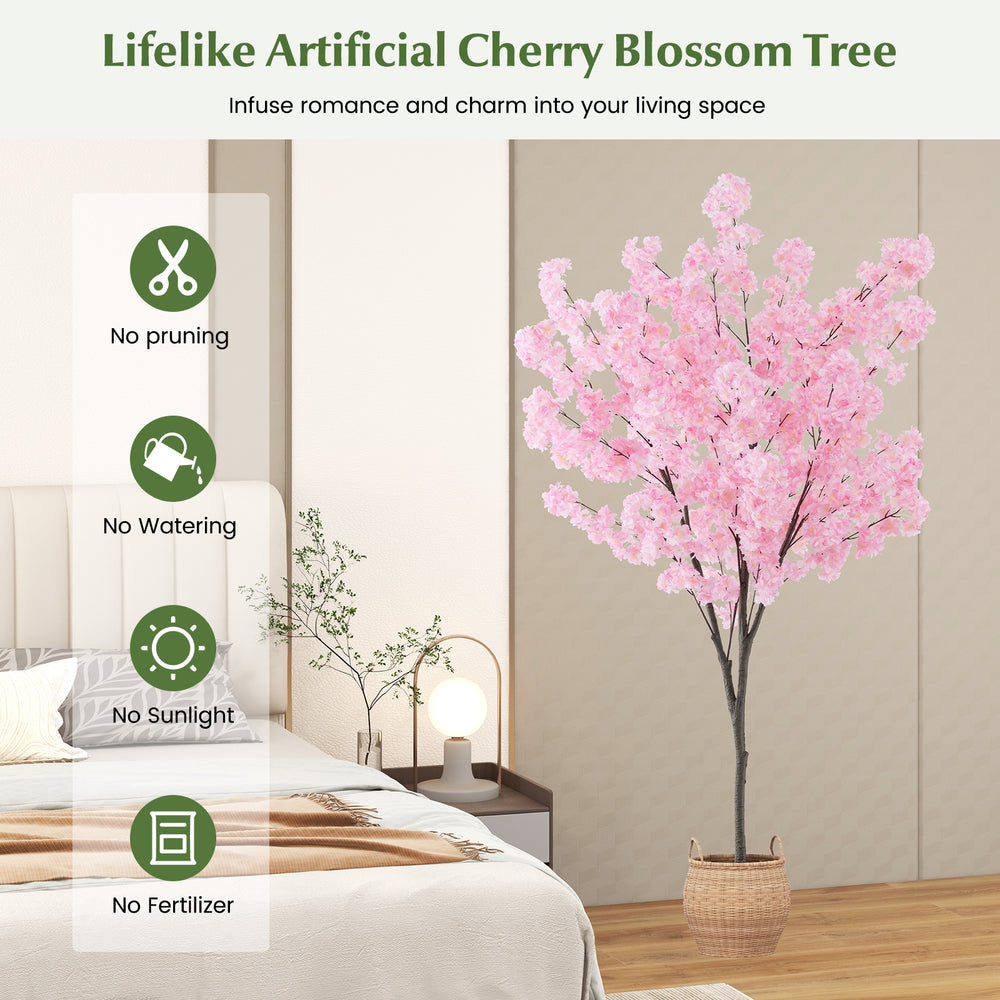 6.5 FT tall artificial cherry blossom tree with 900 pink flowers, perfect for indoor decoration, requires no.