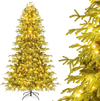 Full view of a 7-foot artificial Christmas tree with warm white LED lights and dense PVC mixed branch tips for festive.