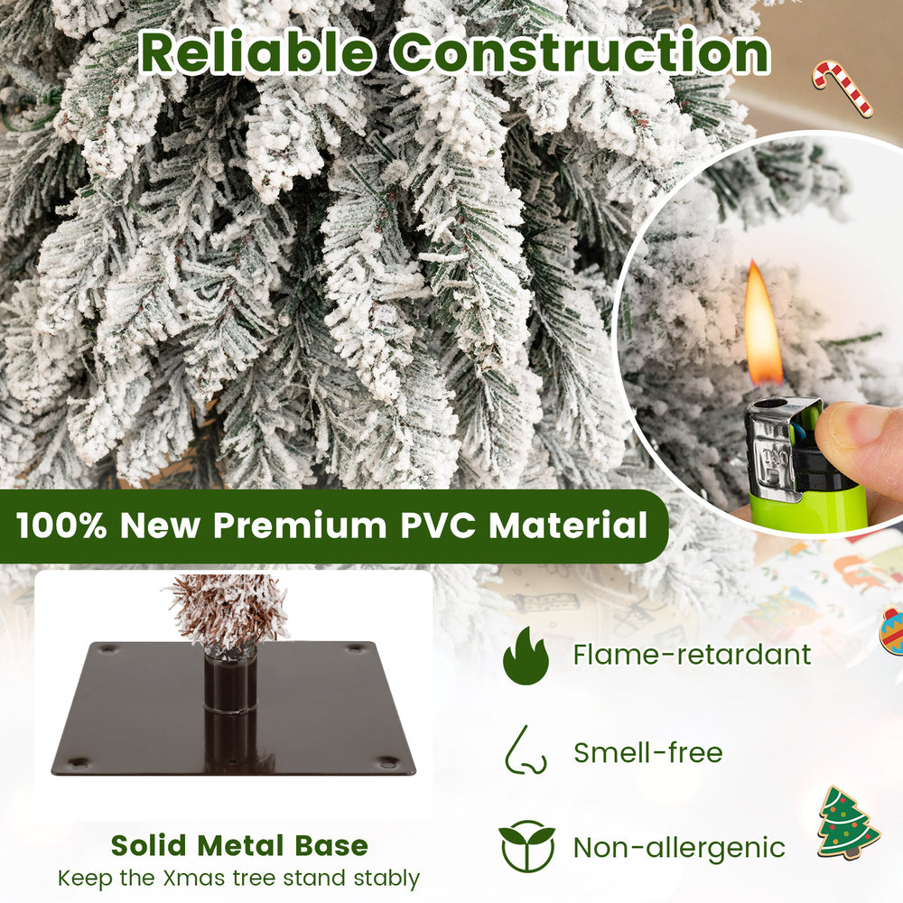Artificial Christmas tree set of 3 with snow-flocked branches, featuring a solid metal base for stable display.