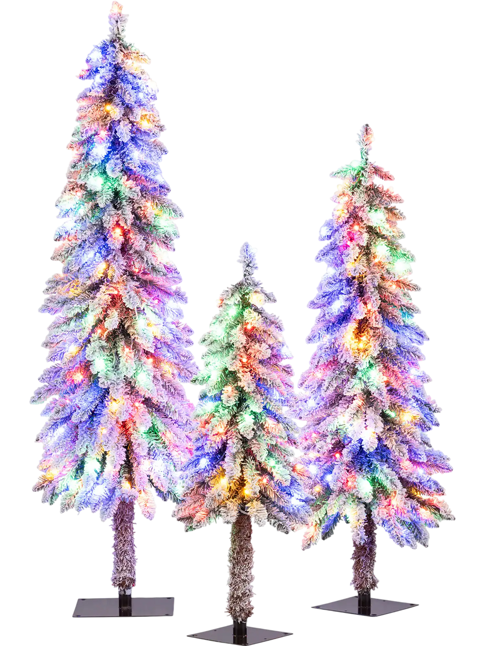 Artificial Christmas Tree Set of 3 with Snow-flocked Branch Tips