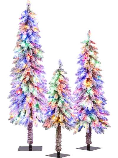 Costway Set of 3 Artificial Snow-Flocked Christmas Trees 46618716 New