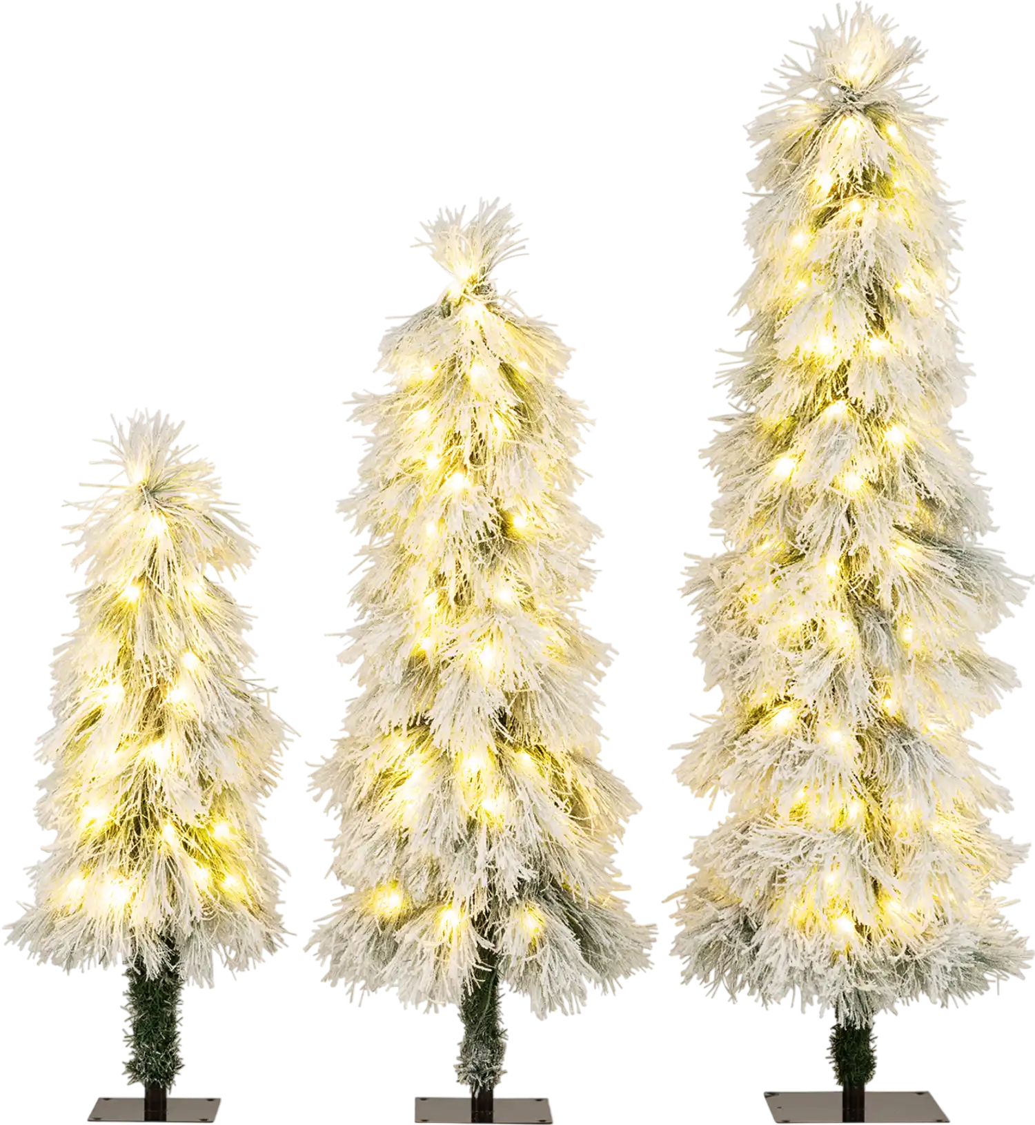 Costway Set of 3 Snow-Flocked Artificial Christmas Trees w/ LED Lights 61662728 New