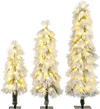 Artificial Christmas Tree Set of 3 with Snow-flocked Branch Tips and LED Lights