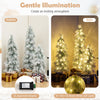 Single artificial Christmas tree with snow-flocked branch tips and warm white LED lights, ideal for festive home decor.