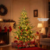 6-foot artificial Christmas tree with warm white LED lights, featuring realistic branch tips and a festive holiday.