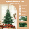 6-foot artificial Christmas tree with 830 realistic PE branch tips and warm white LED lights, perfect for festive.