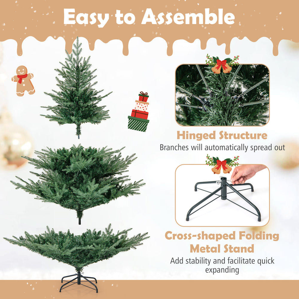 6-foot artificial Christmas tree with realistic branch tips, warm white LED lights, and easy hinged assembly for.