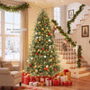 Artificial 7' Christmas tree with LED lights and pine cones, perfect for festive indoor holiday decoration.