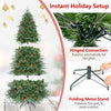 Artificial 7' Christmas tree with LED lights, pine cones, and hinged branches for easy setup, perfect for indoor holiday decor.