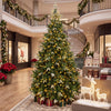 Lush 9-foot artificial Christmas tree with vibrant dual-color LED lights and a realistic full-bodied silhouette for holiday cheer.