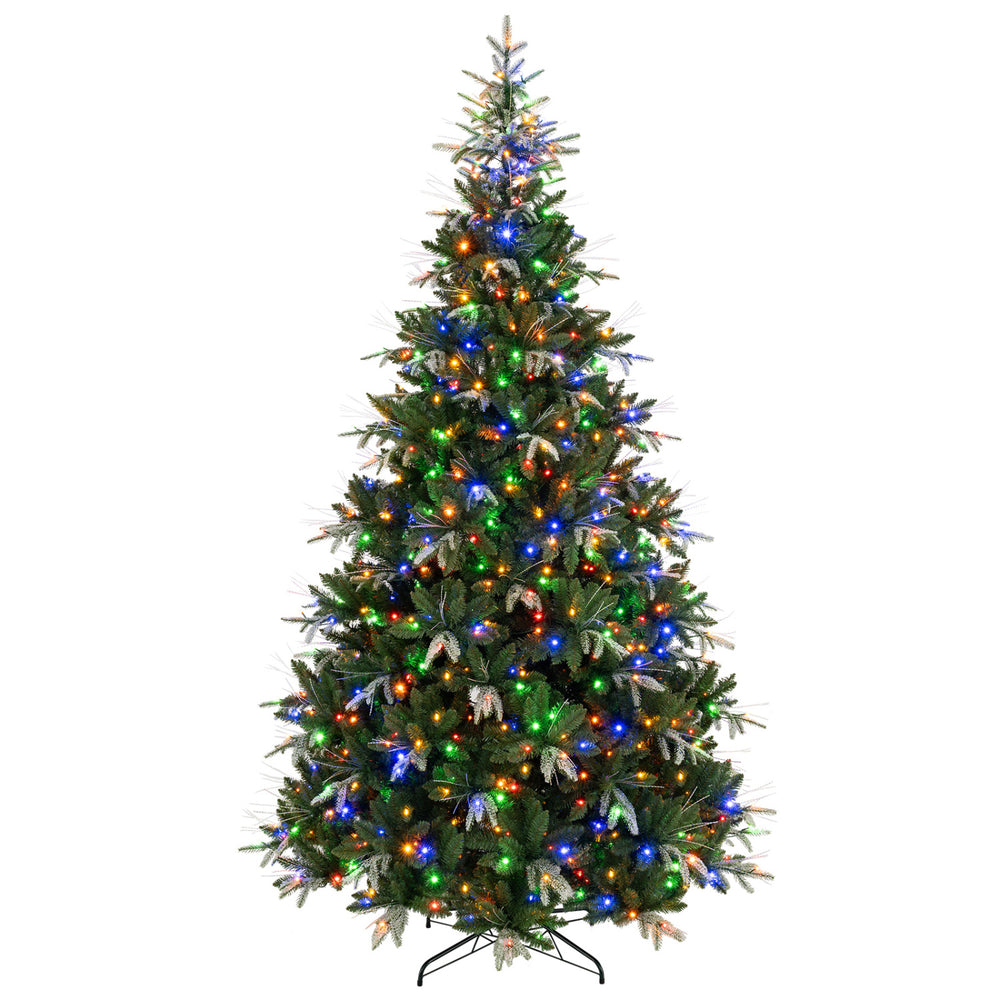 9-foot artificial Christmas tree with 3000 branch tips and dual-color LED lights for a vibrant holiday display.