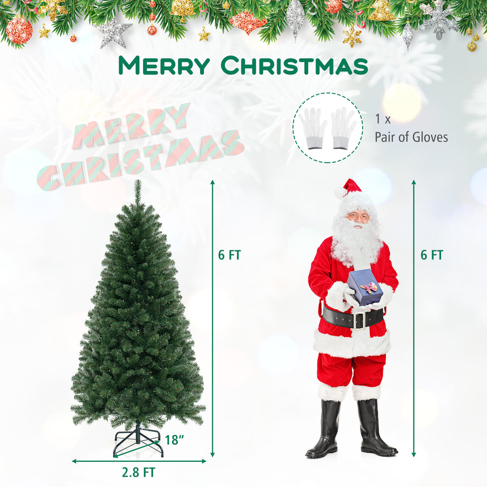 Full view of a 6 FT artificial Christmas tree with 400 warm white LED lights, perfect for holiday decoration.