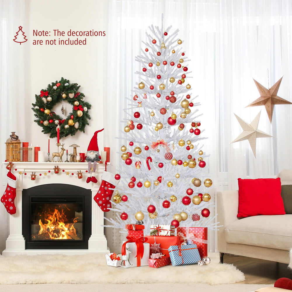 7 FT pre-lit artificial Christmas tree with 820 coral-like branch tips, perfect for festive holiday decorations.