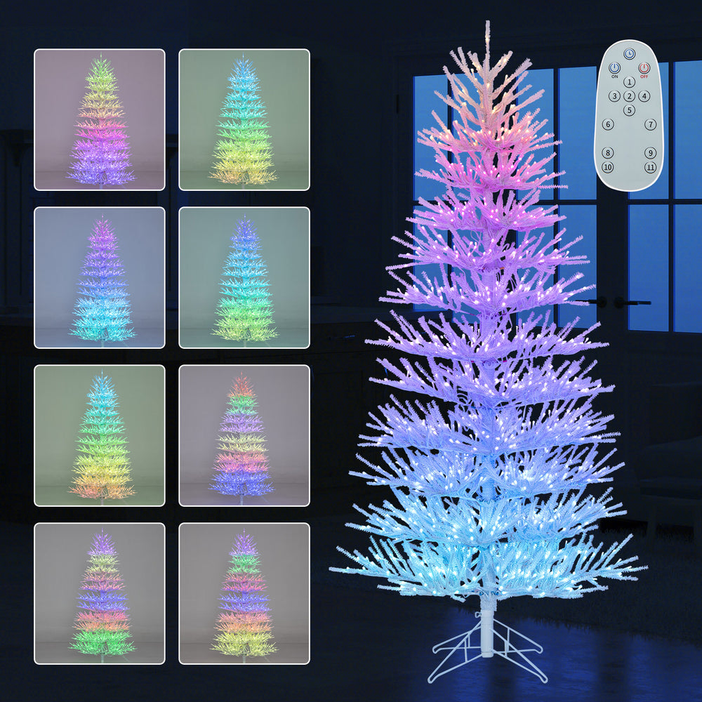 7 FT pre-lit Christmas tree with 820 coral-like branch tips and 923 LED lights, featuring 17 lighting effects and.