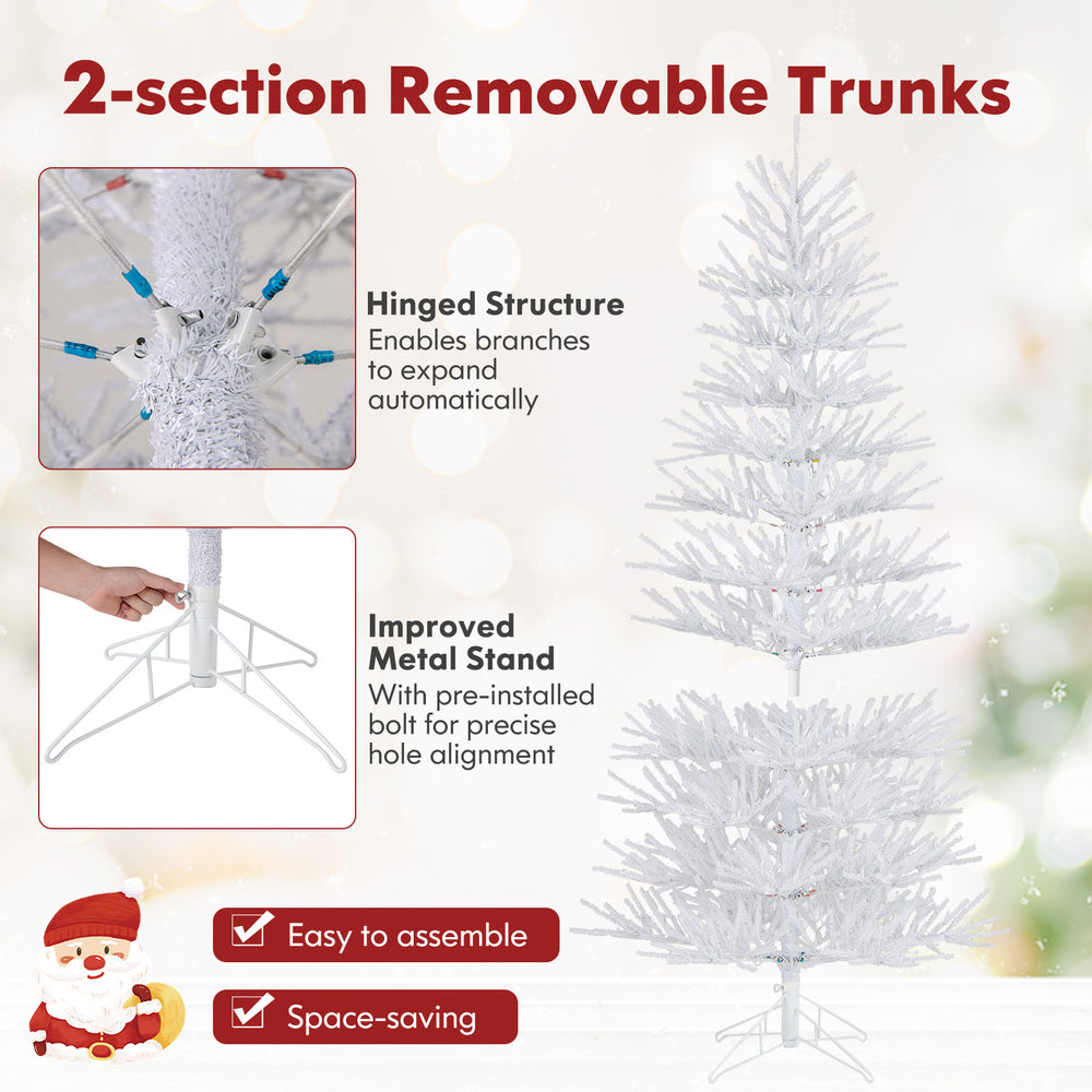 7 FT pre-lit artificial Christmas tree with 820 coral-like branch tips and hinged structure for easy assembly and.