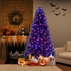 7 ft artificial Christmas tree with orange and purple lights, spooky sounds, perfect for Halloween and Christmas decor.