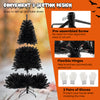 7 ft artificial Christmas tree with black leaves, flexible hinges, and 6 lighting modes for spooky Halloween decor.