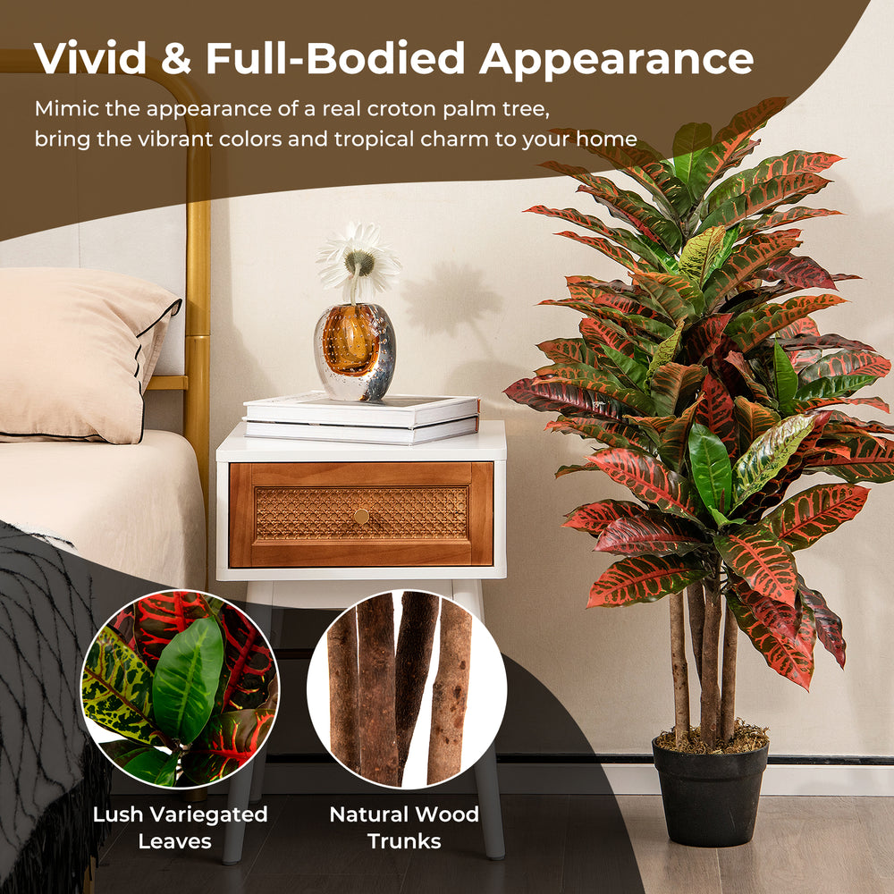 Artificial 40-inch croton plant with colorful variegated leaves and a sturdy pot, perfect for low-maintenance decor.
