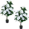 Artificial hydrangea tree featuring 11 white flowers and 88 green leaves, perfect for home decor without maintenance.