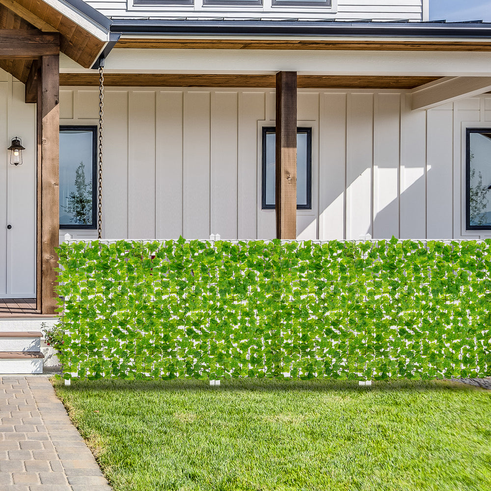 Artificial ivy privacy fence featuring dense green leaves, ideal for outdoor decoration and privacy in various settings.