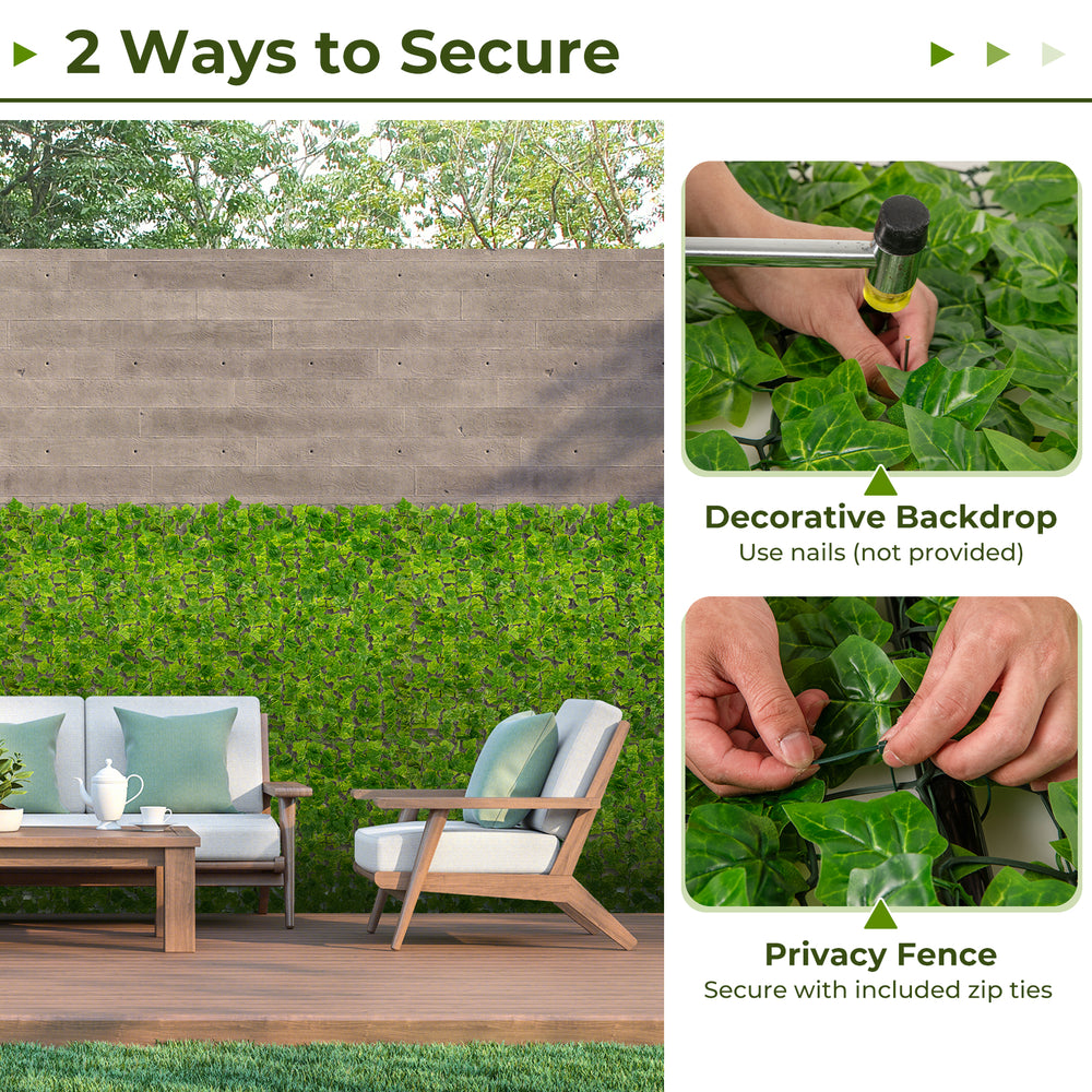 Artificial ivy privacy fence, 120 x 40 inches, featuring dense leaves for decorative backdrop and easy installation.