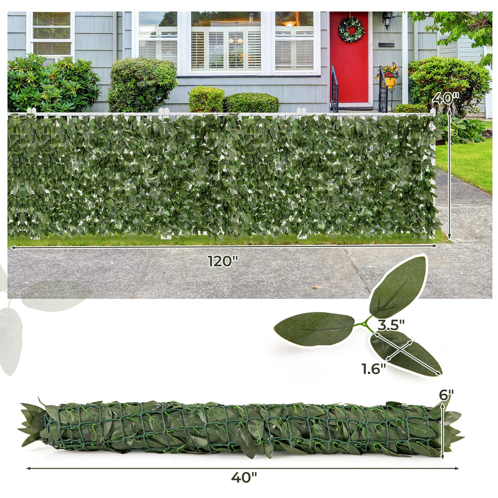 Artificial lily leaf privacy fence measuring 120" x 40", made of durable polyester for garden and balcony decoration.