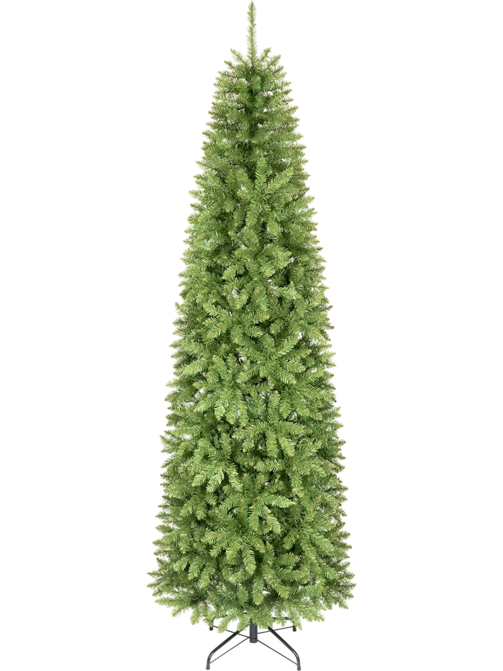 Slim 10 FT artificial pencil Christmas tree with 2583 branch tips, perfect for compact spaces and easy setup.