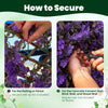 Securing the decorative faux purple eucalyptus fencing panel with zip ties for easy installation on a railing or fence.