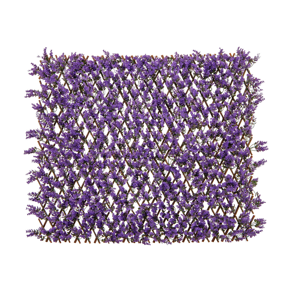 Decorative faux purple eucalyptus fencing panel with real willow frame, showcasing a vibrant and lush design for.