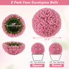 Faux pink eucalyptus decorative ball with 7 layers of leaves, 17.5 inches, ideal for garden and wedding decor.