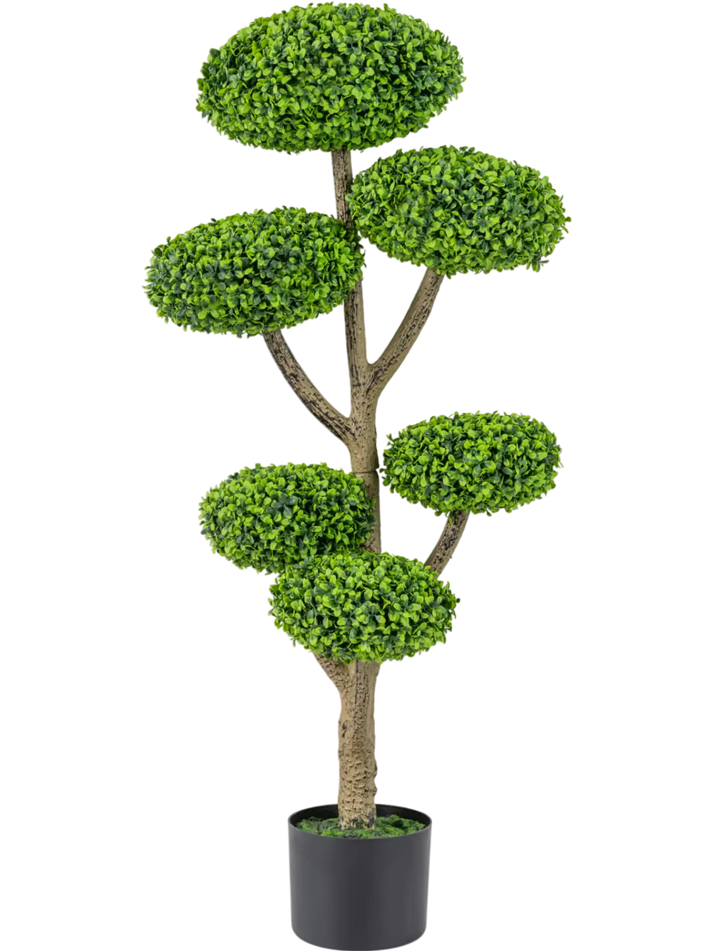 Indoor Outdoor 6 Balls Topiary Tree with Realistic Trunk and Weighted Cement-Filled Base